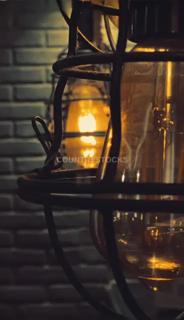 Close-Up Half View Lit Kerosene Lantern, Giza Home