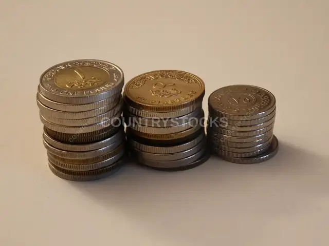 Egyptian Pound Coins Stacked in Growing Piles
