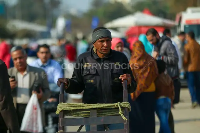 Cairo International Book Fair 2017 Crowd Street Scene with Cart 2