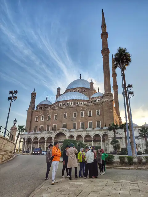 Visitors at Mohamed Ali Mosque Facade, Cairo Citadel