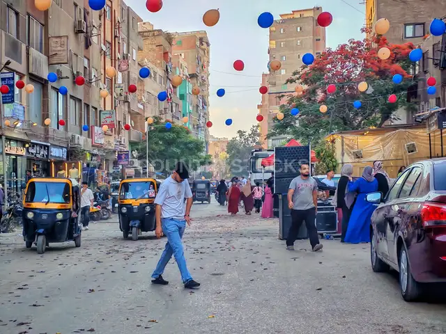 Eid Balloons Decorating a Cairo Street in Helwan