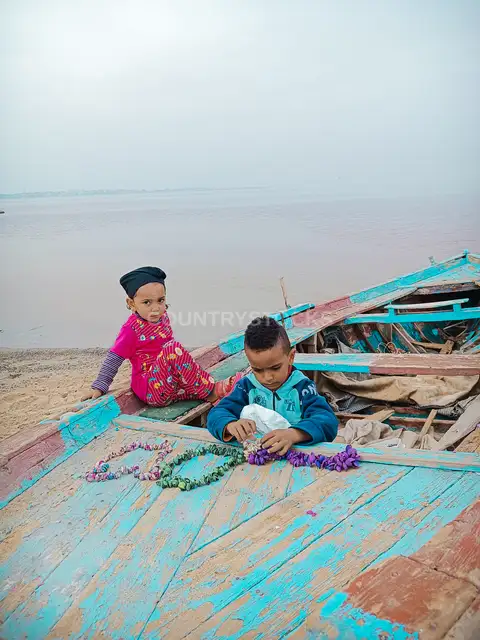 Children Playing on Old Boat, Lake Qarun Fayyum