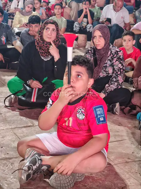 Egyptian Boy With Vuvuzela Watching Football Match
