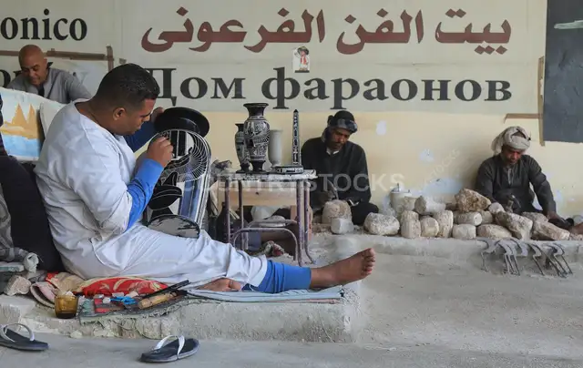 Alabaster Artisans Crafting Stone in Pharaonic Art House