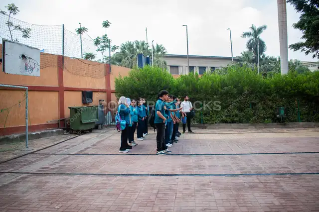 Middle School Students Morning Assembly Line, Cairo