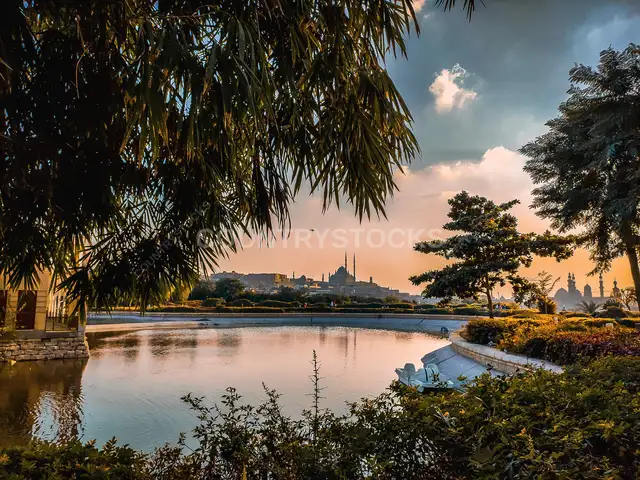 Al-Azhar Park Lake with Citadel View, Cairo