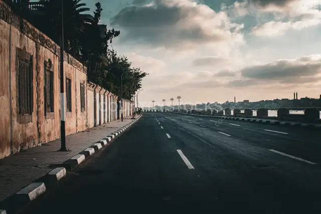 Empty Corniche Road at Dusk, Rashid Egypt