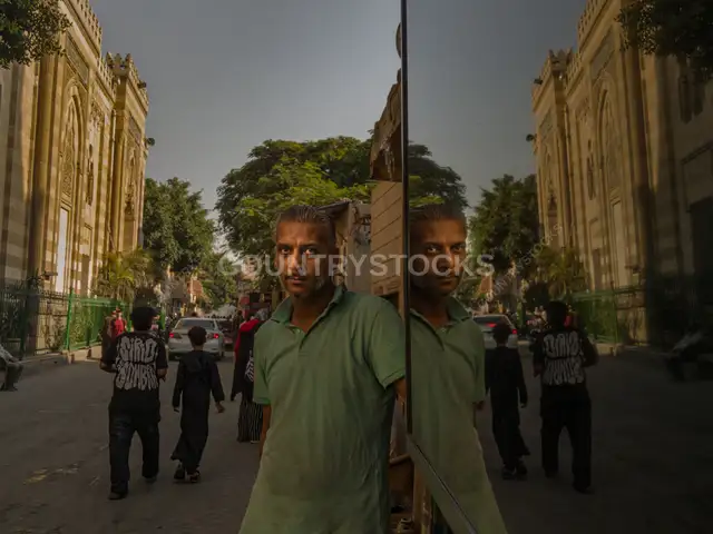 Street Worker Portrait with Mirror Reflection, Cairo