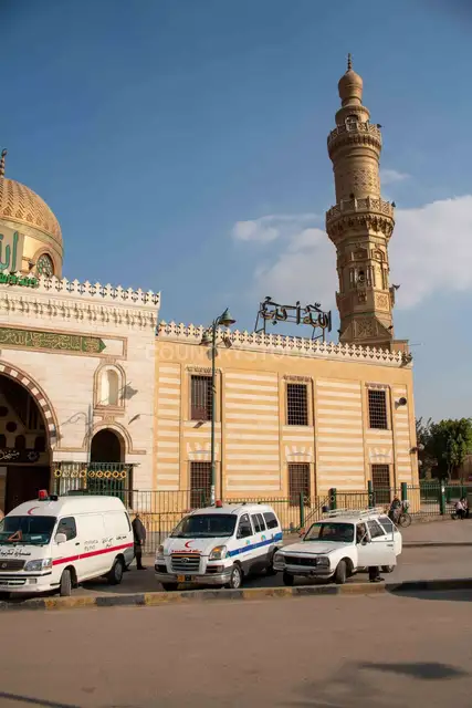 Al-Sayyeda Nafisa Mosque Minaret and Striped Facade, Cairo