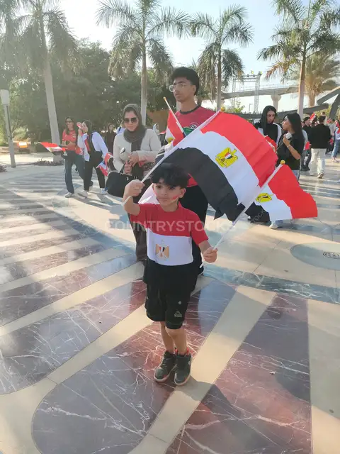 Egypt Football Fans Waving Flags, Fan Zone New Capital