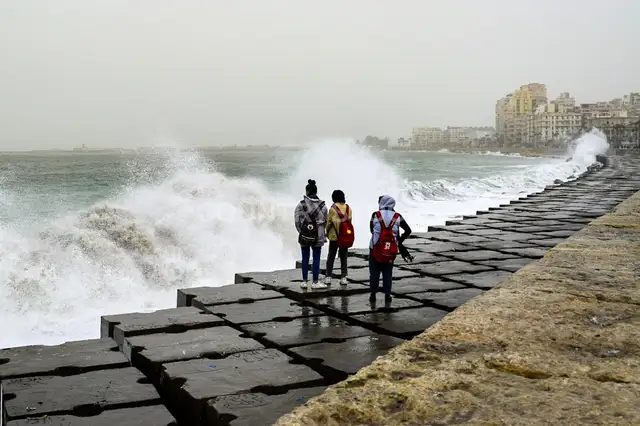 Large Waves Crashing on Alexandria Corniche Seawall