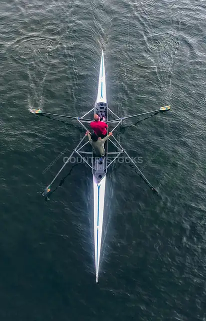 Aerial View Rower in Sculling Boat on Open Water