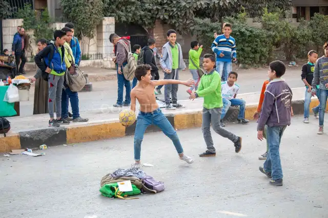 Children Playing Street Football on Sudan Street Cairo