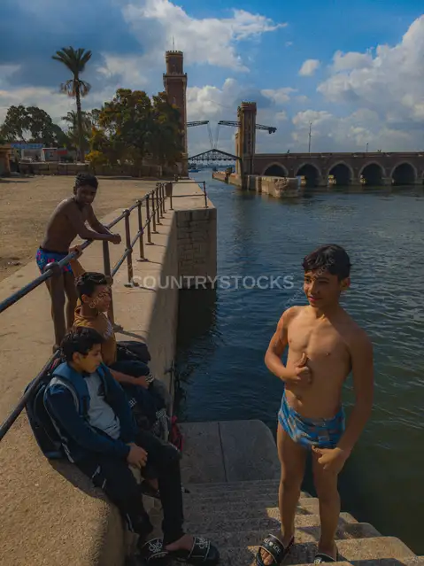 Boys Swimming at Al-Qanater Al-Khayreya Nile Barrage, Cairo