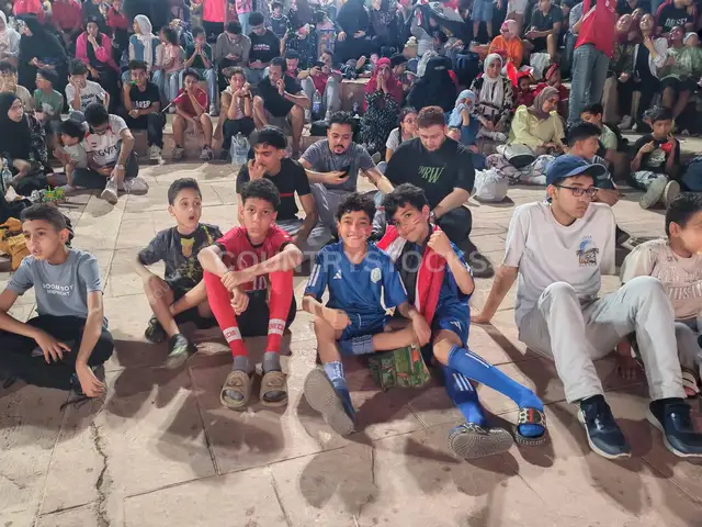 Egyptian Children Watching Football Match Night Event
