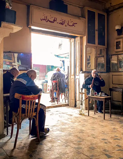 Traditional Ahwa Interior with Elderly Men, Kom El Dikka Alexandria