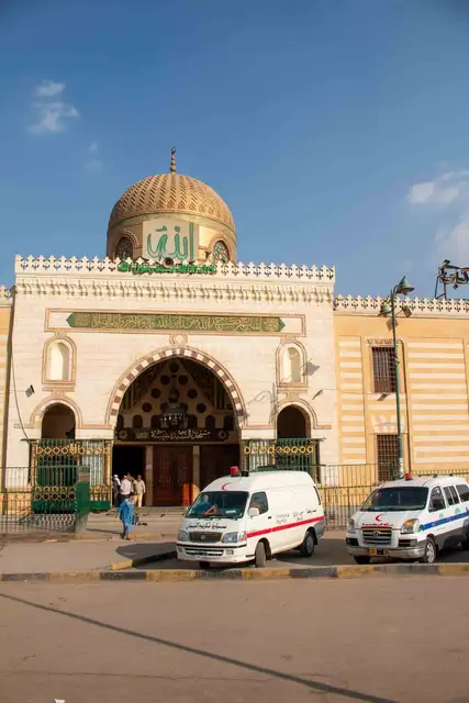 Sayyeda Nafisa Mosque Facade with Ambulances, Cairo