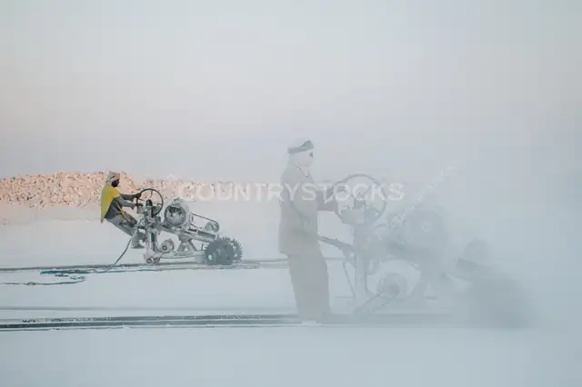 Quarry Workers Operating Stone Cutting Machine, Minya