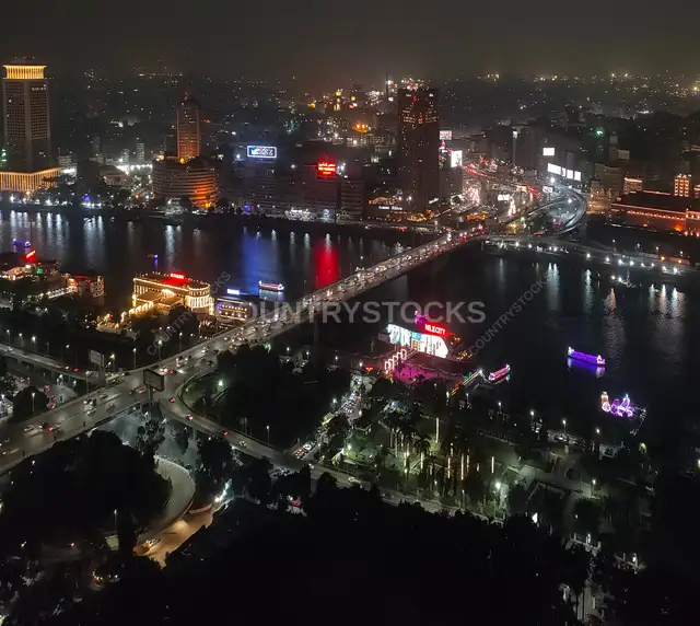 Nile River Night Cityscape from Cairo Tower