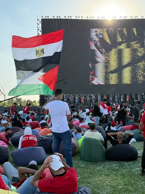 Egypt and Palestine Flags at Fan Zone Football Screening