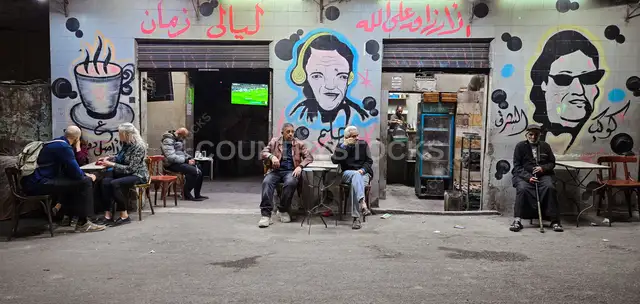 Baladi Café Street Scene, Mamluk Desert Area Cairo