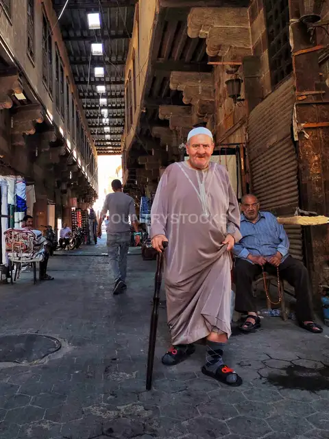 Elder Man in Galabiya, Historic Alley, Cairo