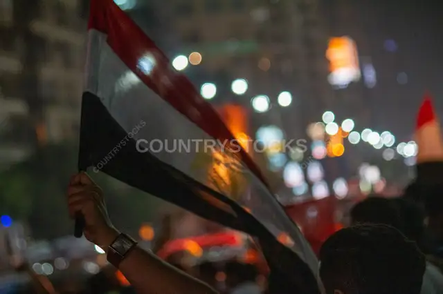 Egyptian Flag Waving at Night, Mohandessin Cairo 2017