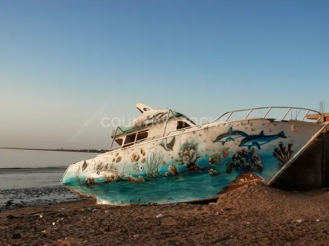 Abandoned Painted Boat on Beach, Al-Quseir Red Sea