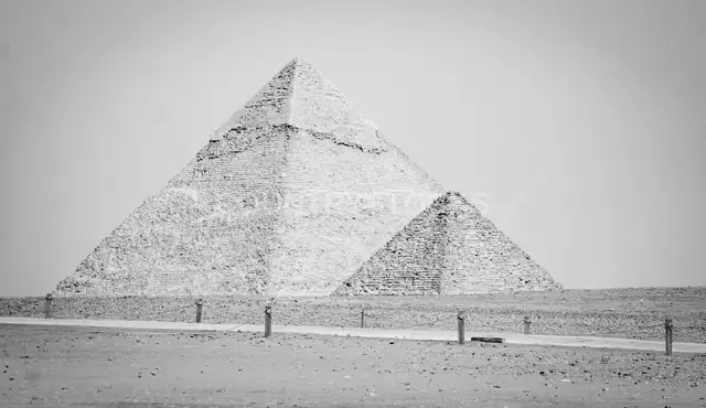 Pyramids of Giza Black and White Desert View