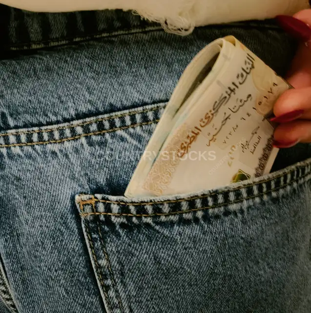 أوراق نقدية بالجنيه المصري تُسحب من جيب جينز