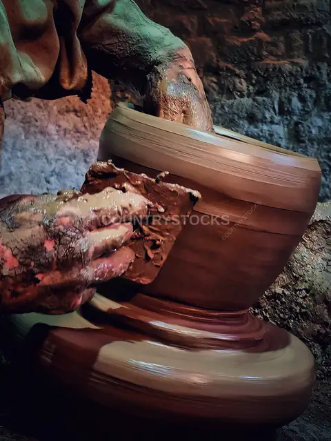 صانع فخار يشكّل إناءً على العجلة، المنوفية