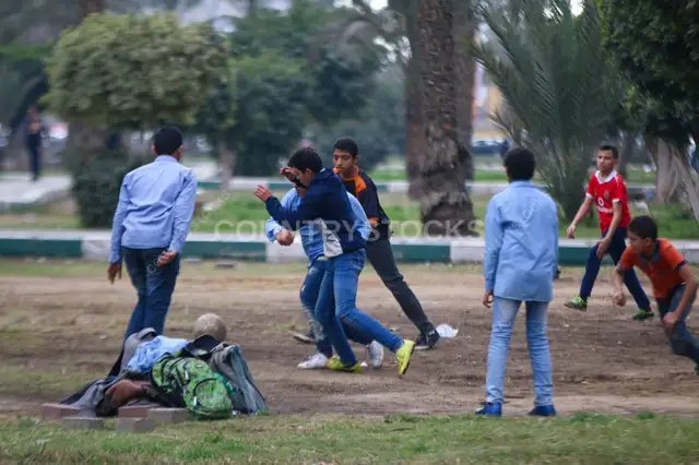 Boys Playing Soccer in a Park, Cairo Winter 2017 2