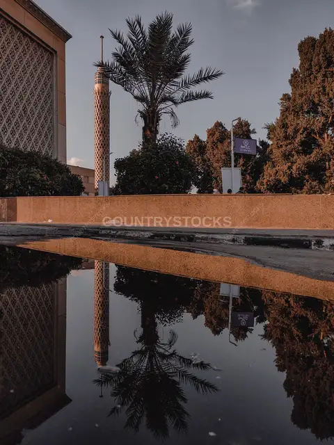 انعكاس برج القاهرة في بركة مياه بوسط البلد