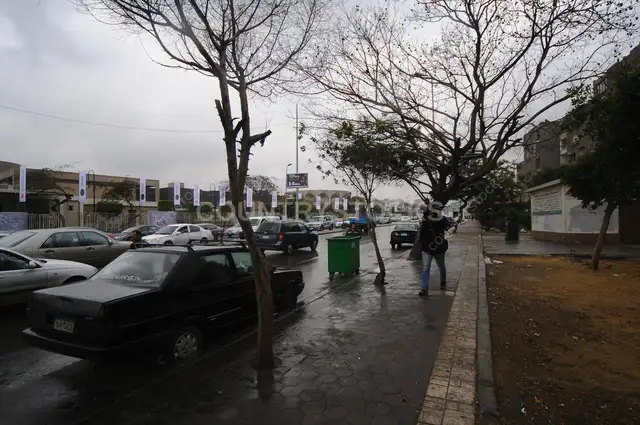 شارع في القاهرة في يوم شتاء ممطر