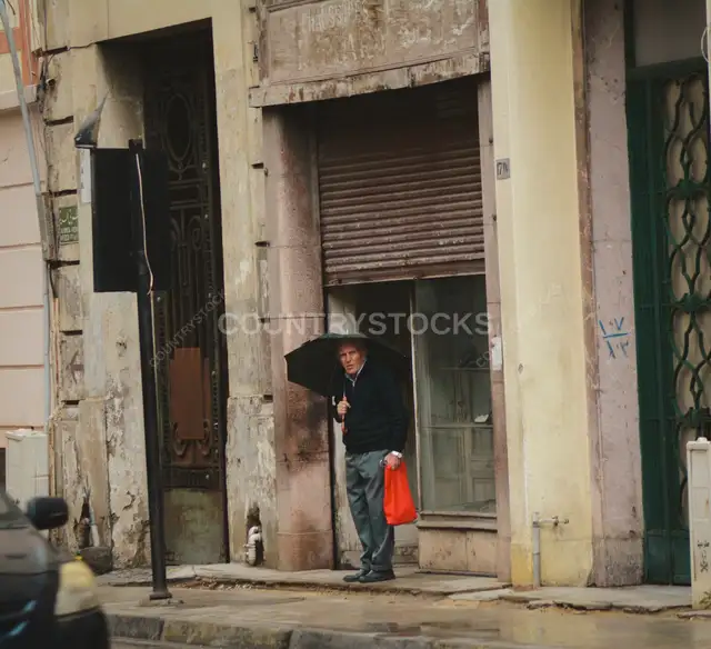 Elderly Man with Umbrella, Alexandria Rainy Street