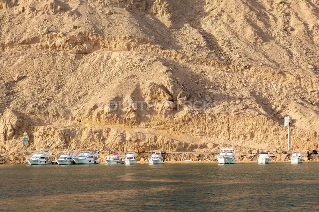 قوارب راسية على الكورنيش الصخري في العين السخنة