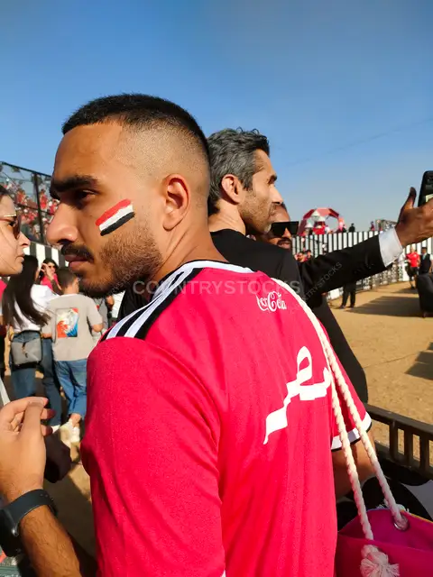 Egyptian Football Fan with Flag Face Paint, Cairo
