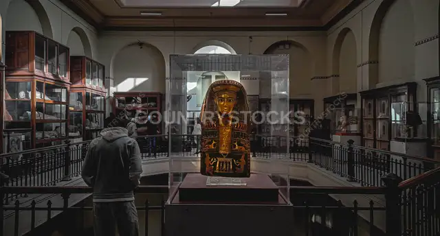 تابوت فرعوني مذهب داخل المتحف المصري بالقاهرة