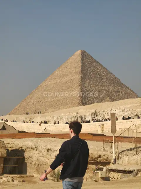 Tourist Standing Before Great Pyramid of Giza
