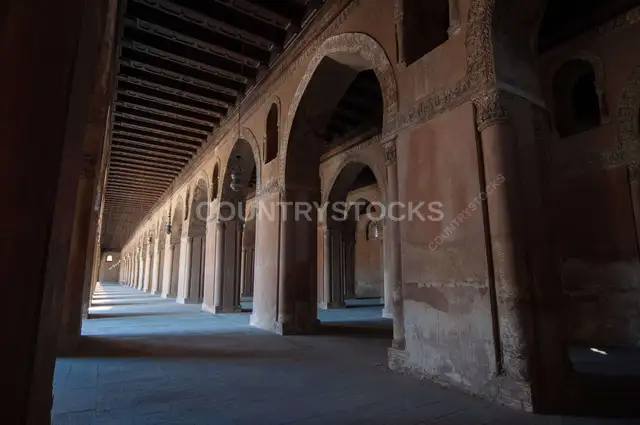 Interior view showcasing the architectural beauty of Ahmad Ibn Tulun Mosque in Old Cairo, Egypt 2