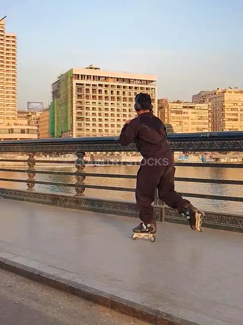 Rollerblader Skating on Qasr El Nile Bridge, Cairo