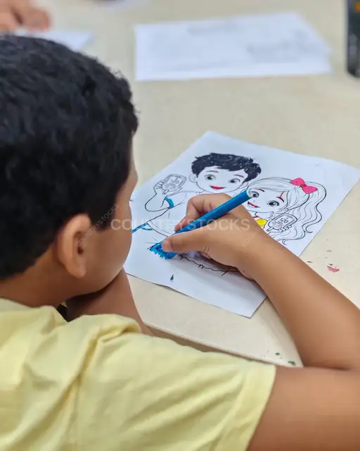طفل يلون رسومات كرتونية في القاهرة