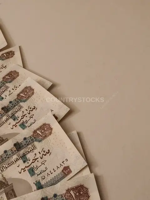 أوراق نقدية بالجنيه المصري على خلفية بيضاء