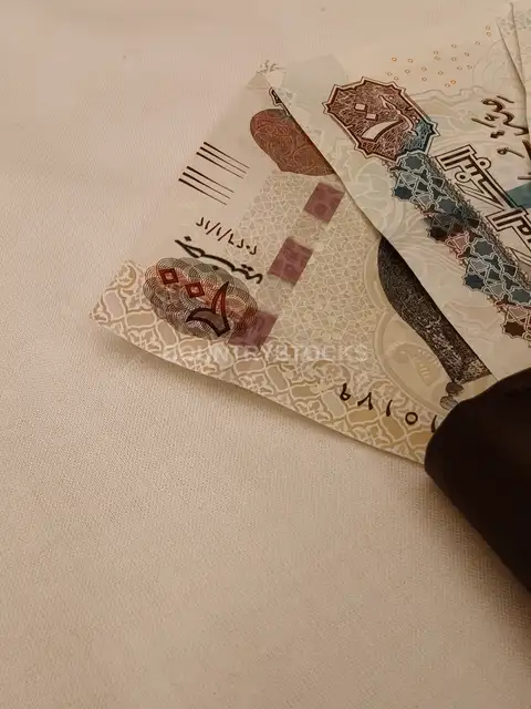 أوراق نقدية بالجنيه المصري في محفظة جلدية