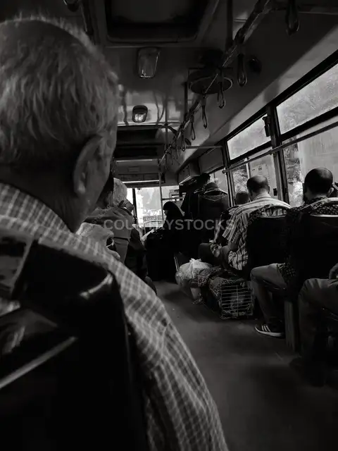 Passengers Riding Crowded Public Bus, Cairo