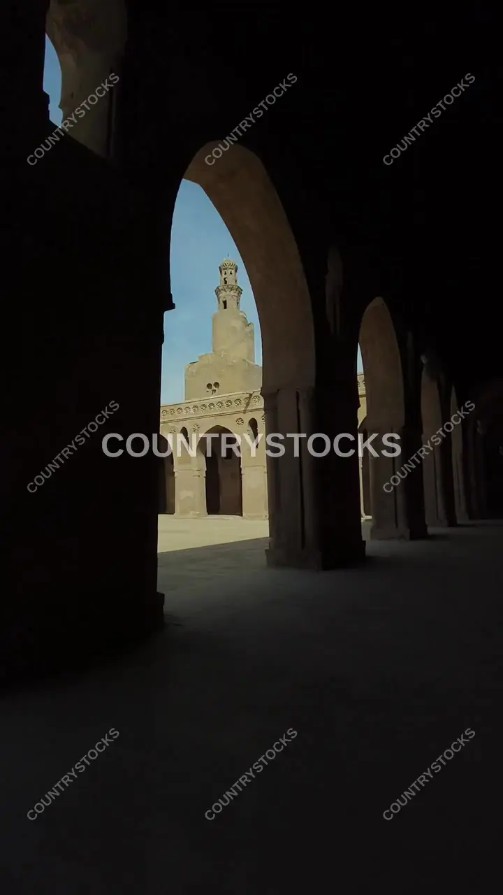 Ibn Tulun Mosque Minaret Framed by Courtyard Arches, Cairo