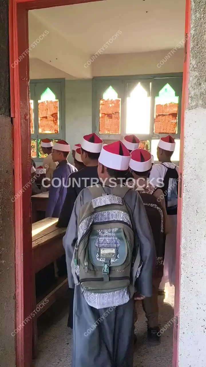 Al-Azhar School Students Entering Classroom, Qena Egypt