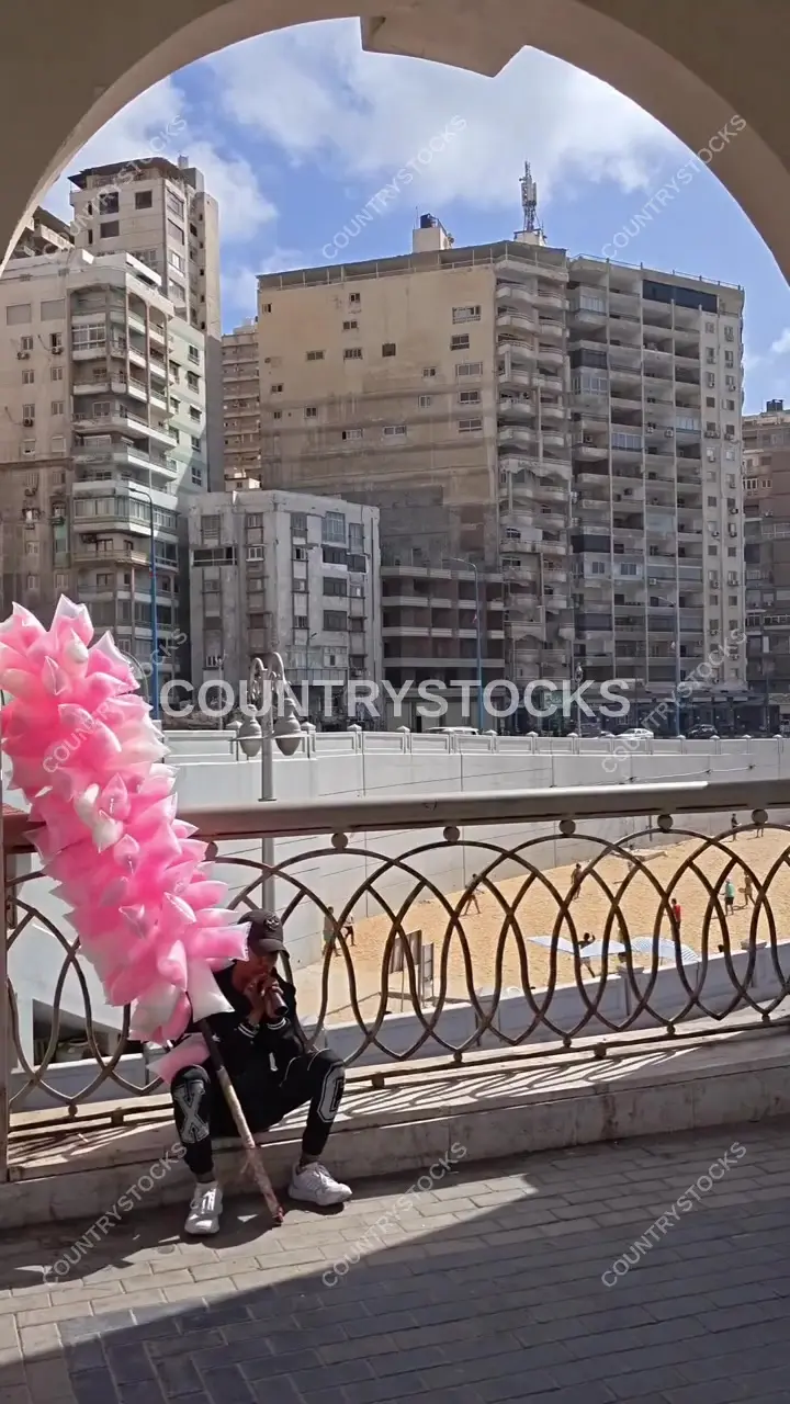 Traditional “Ghazel El Banat” Cotton Candy Seller in Egypt