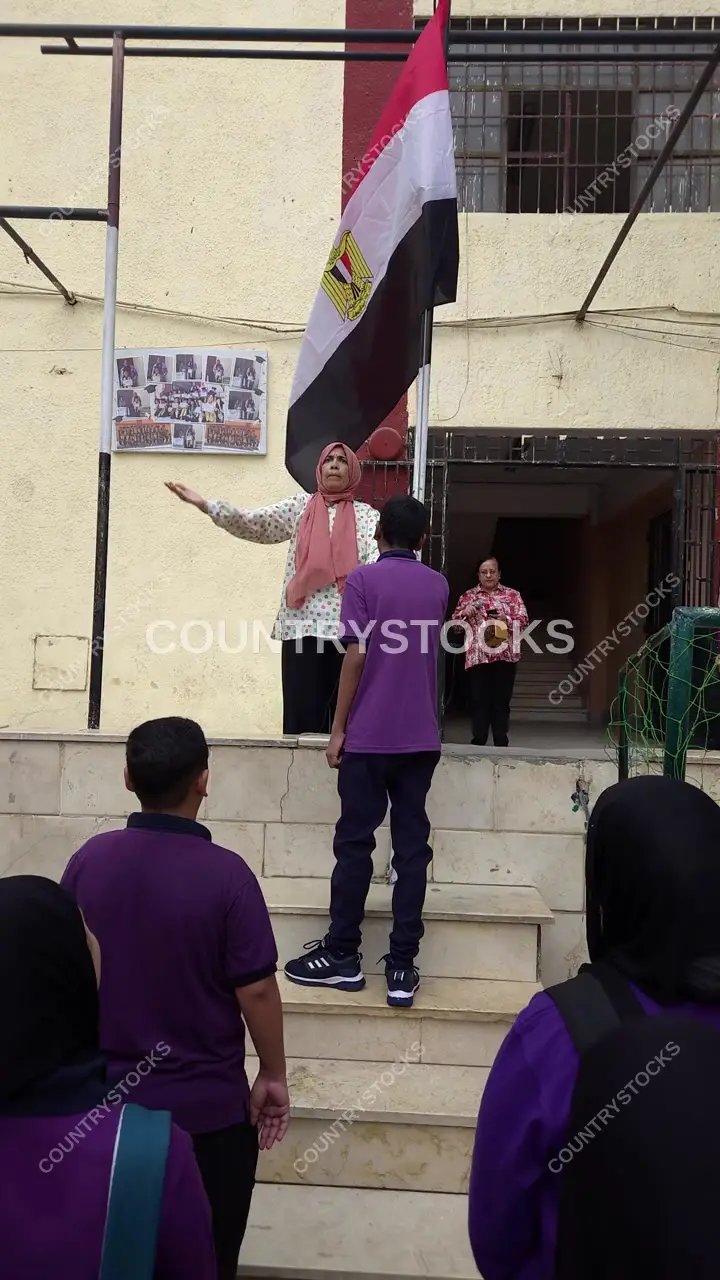 Morning Assembly Egyptian School Flag Cairo